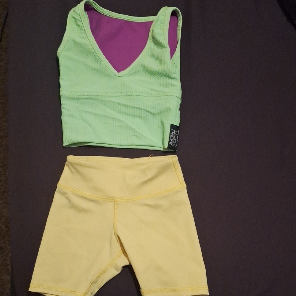 Tiger Friday Child Small. Trendy Lime Green and Yellow Activewear Set